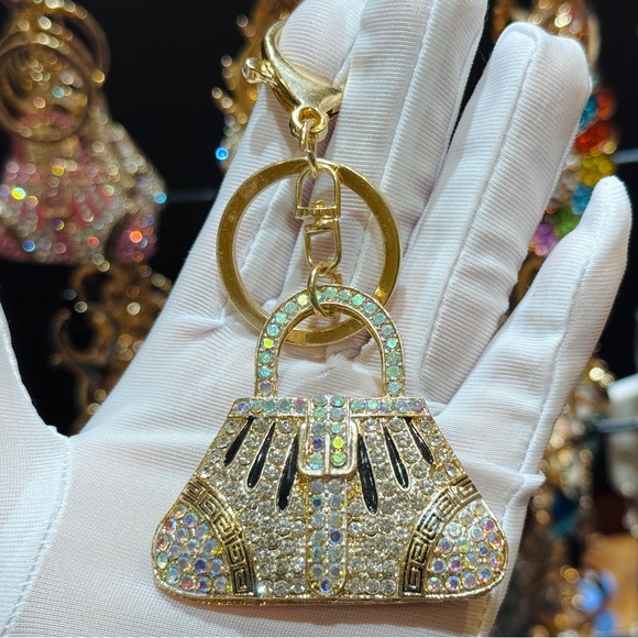 Gold Bag Keychain Rhinestone Bag Charm - Picture 7 of 10